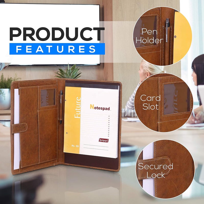 KomalC Leather Business Portfolio Business Personal Organiser Folder Full Grain Leather padfolio by - Image 3